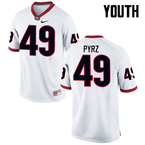 Georgia Bulldogs Youth Koby Pyrz #49 White Stitched College UGA Football Jersey 23NF011RB